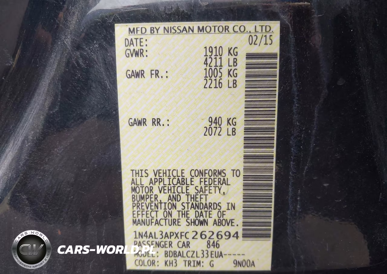 2015 Nissan Altima 2.5-2.5 S-2.5 Sl-2.5 Sv VIN:1N4AL3APXFC262694 - 9