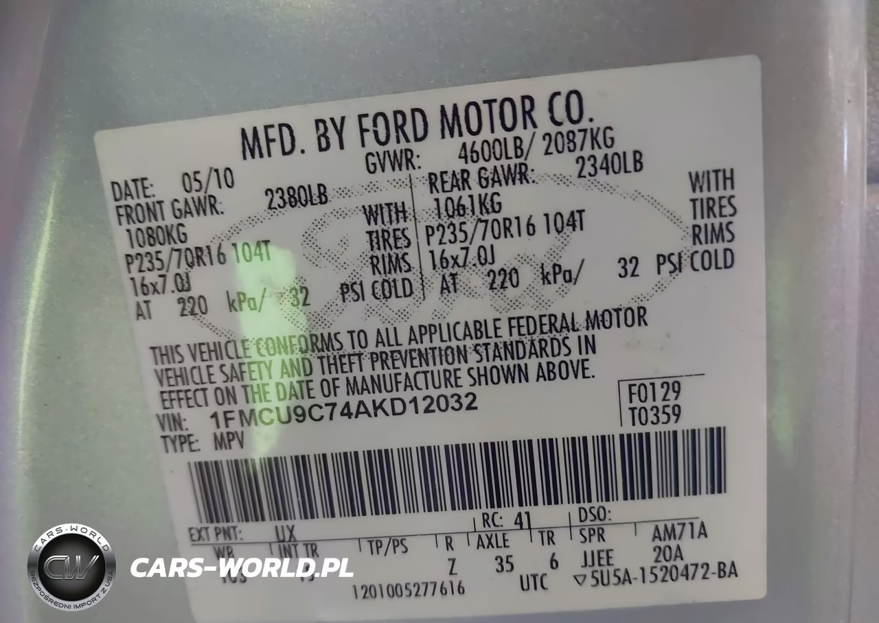 2010 Ford Escape Xls VIN:1FMCU9C74AKD12032 - 9