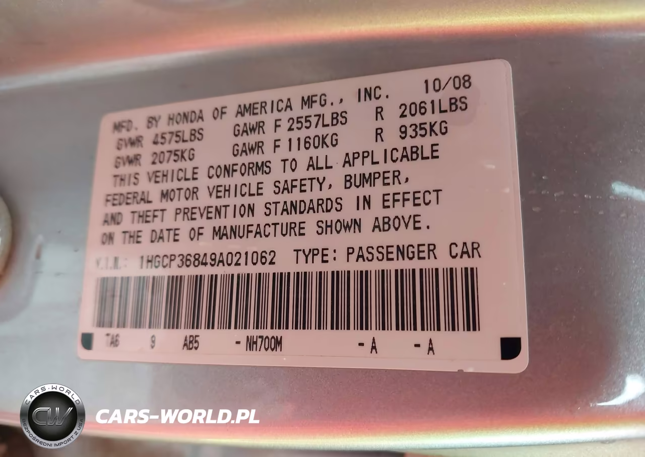 2009 Honda Accord 3.5 Ex-L VIN:1HGCP36849A021062 - 9