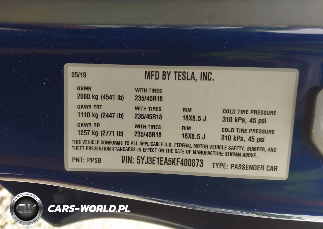 2019 Tesla Model 3 Long Range-Mid Range-Standard Range-Standard Range Plus VIN:5YJ3E1EA5KF400873 - 9