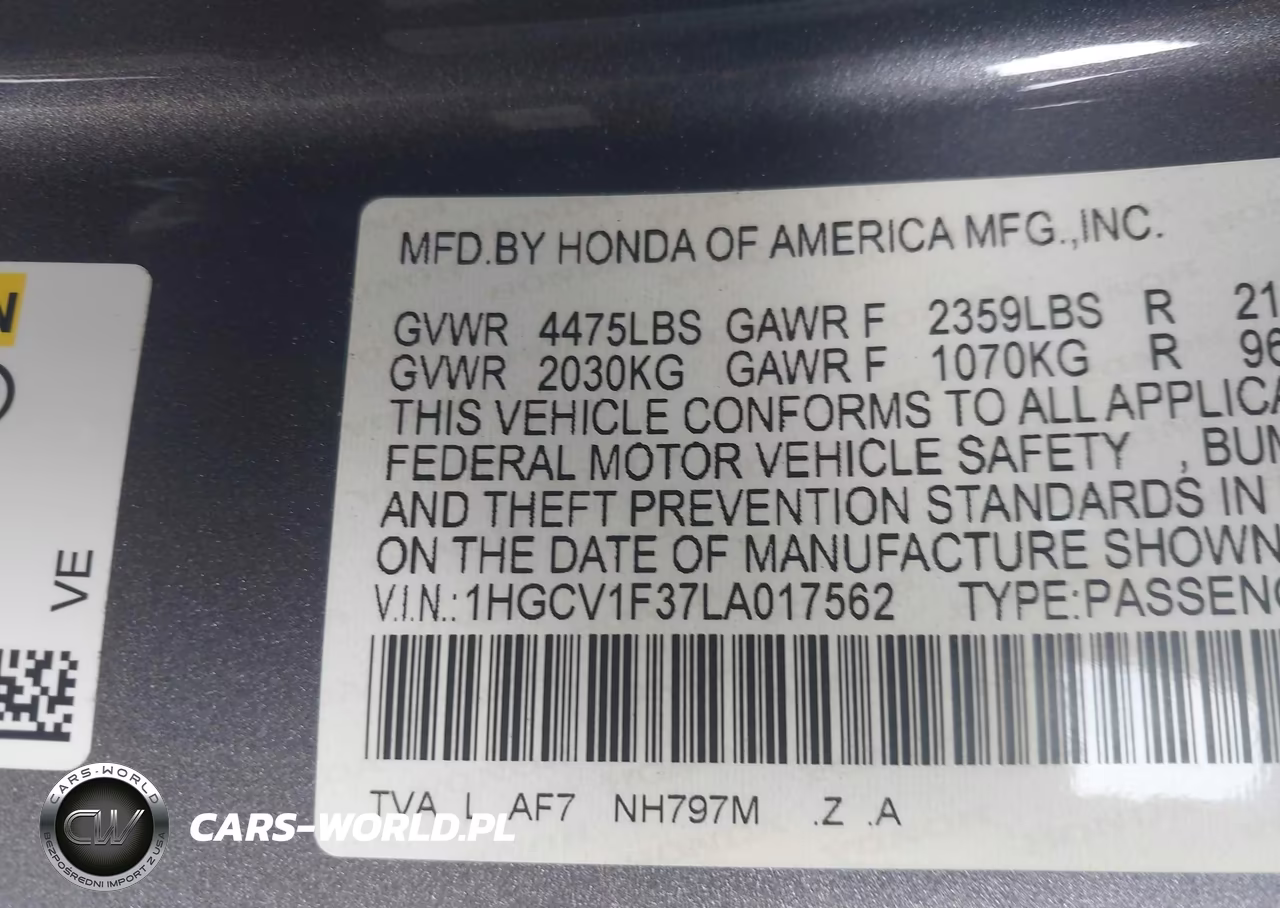 2020 Honda Accord Sport VIN:1HGCV1F37LA017562 - 9