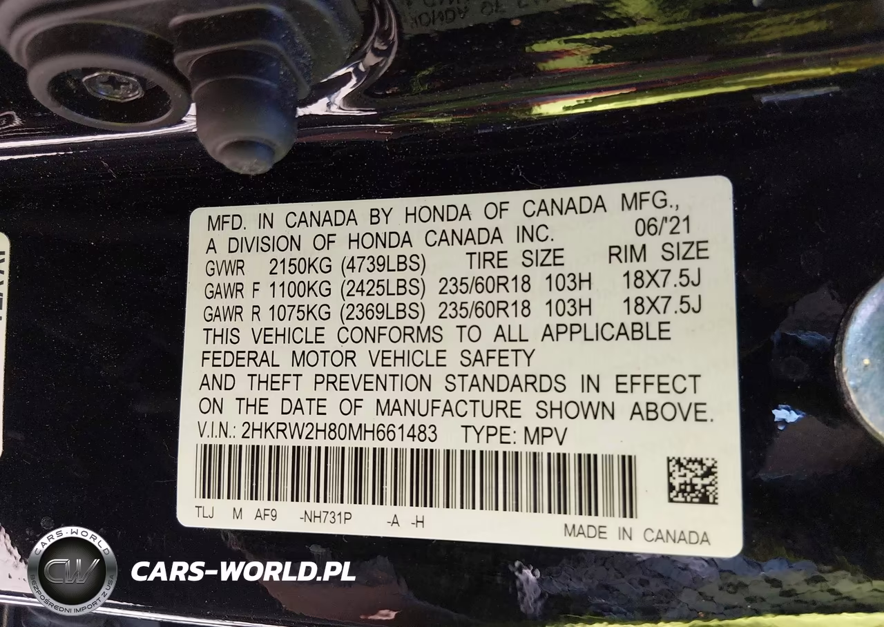 2021 Honda Cr-V Awd Ex-L VIN:2HKRW2H80MH661483 - 9