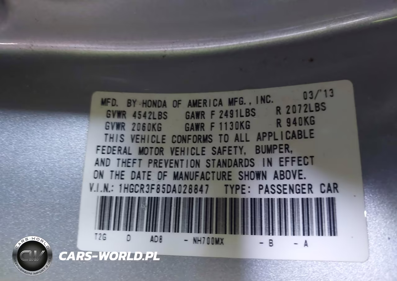 2013 Honda Accord Ex-L V-6 VIN:1HGCR3F85DA028847 - 9