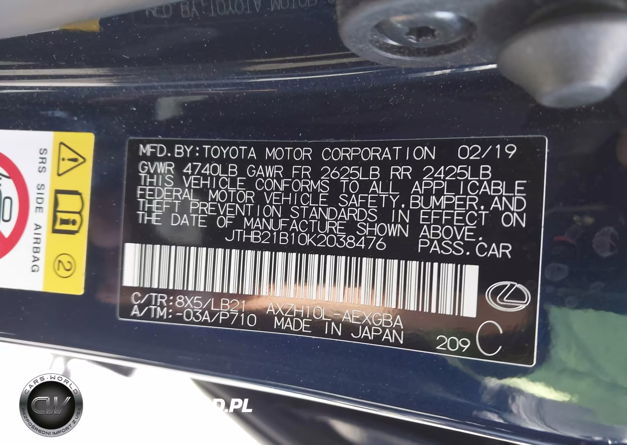 2019 Lexus Es 300H Luxury VIN:JTHB21B10K2038476 - 9