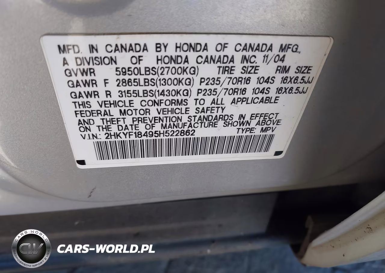 2005 Honda Pilot Ex VIN:2HKYF18495H522862 - 9