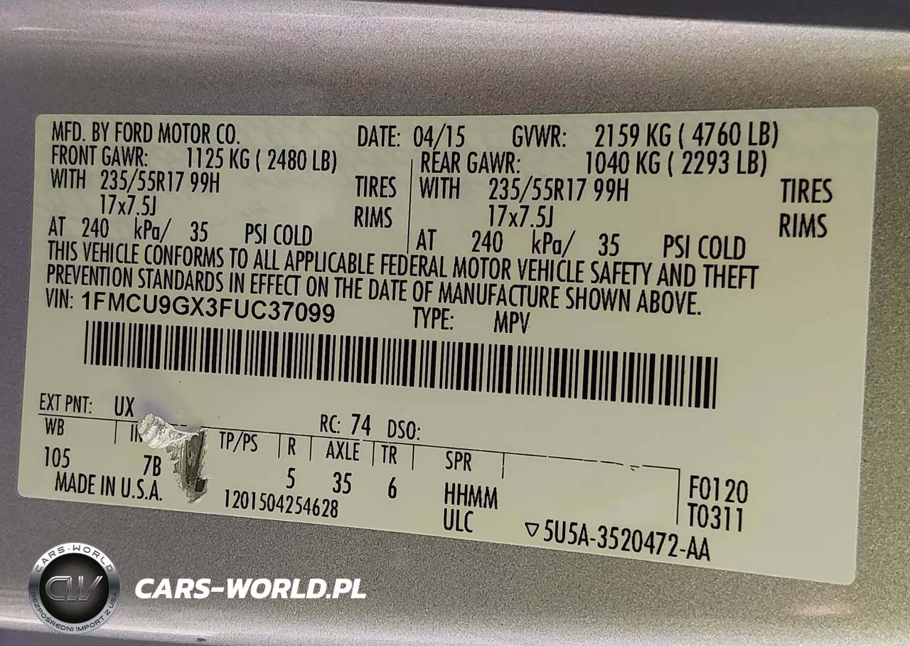2015 Ford Escape Se VIN:1FMCU9GX3FUC37099 - 9