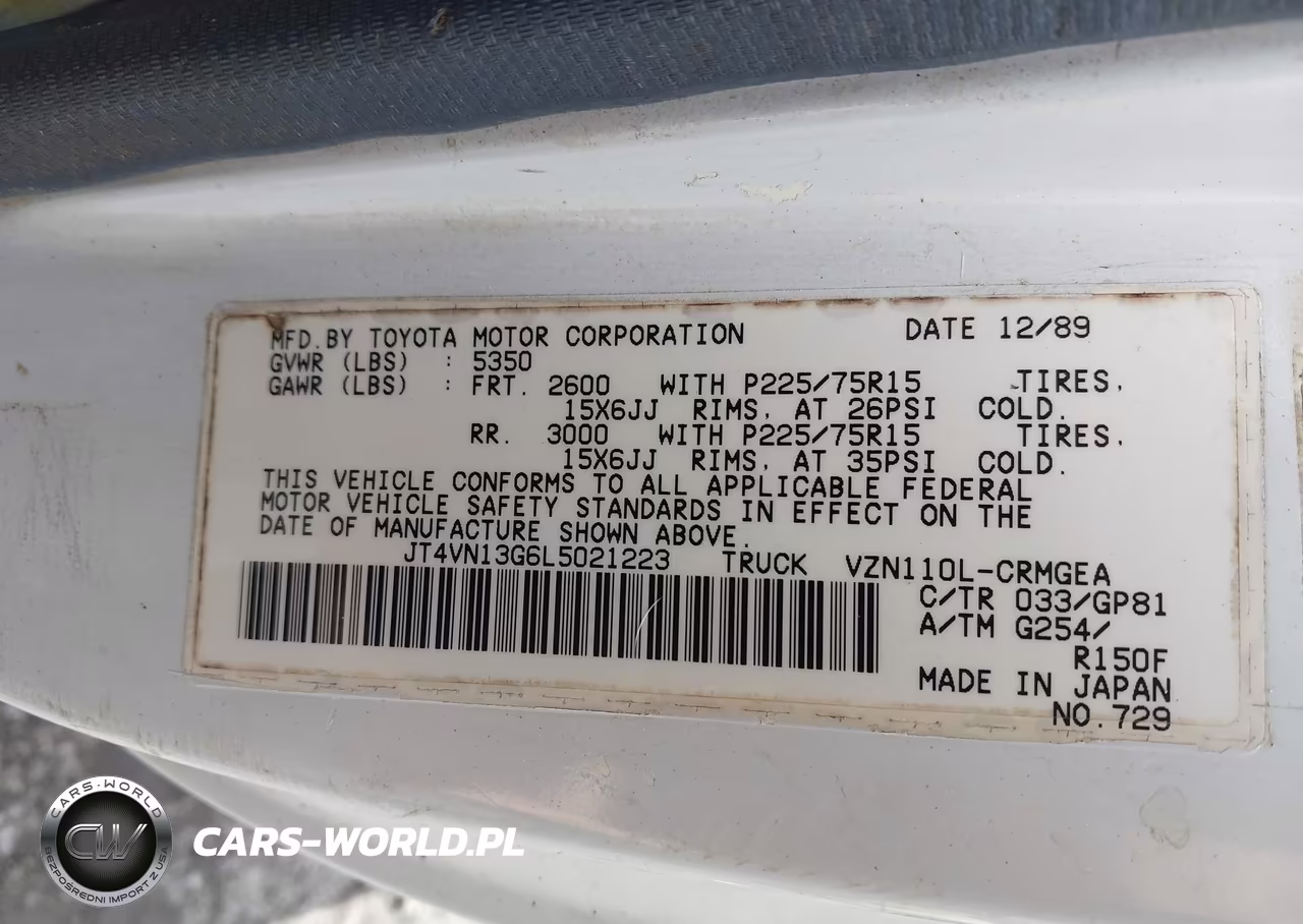 1990 Toyota Pickup 1-2 Ton Ex Long Whlbs Sr5 VIN:JT4VN13G6L5021223 - 9