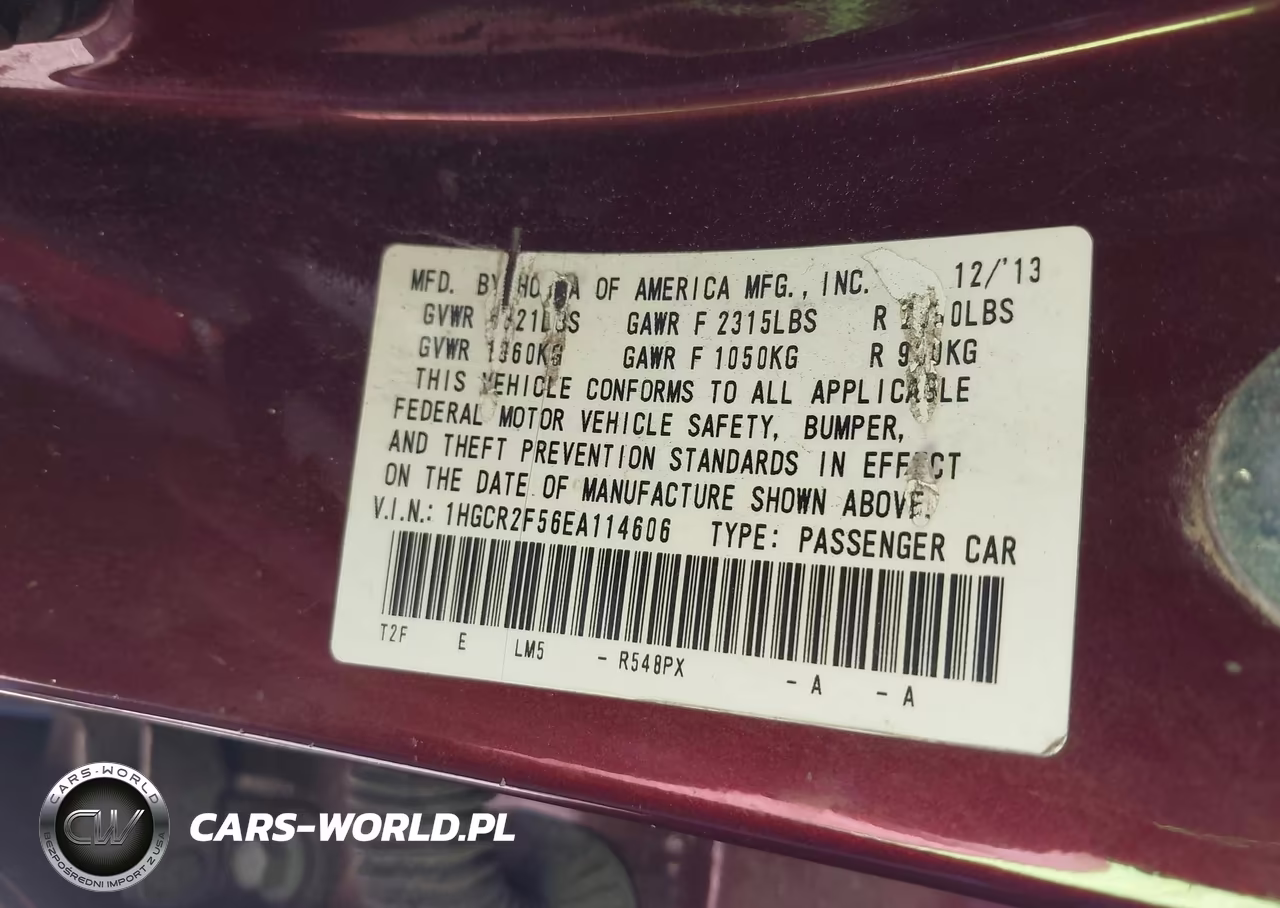 2014 Honda Accord Sport VIN:1HGCR2F56EA114606 - 9