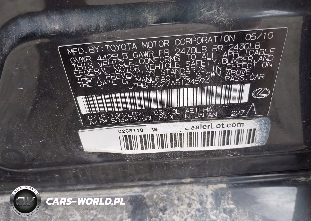 2010 Lexus Is 250 VIN:JTHBF5C27A5124593 - 9