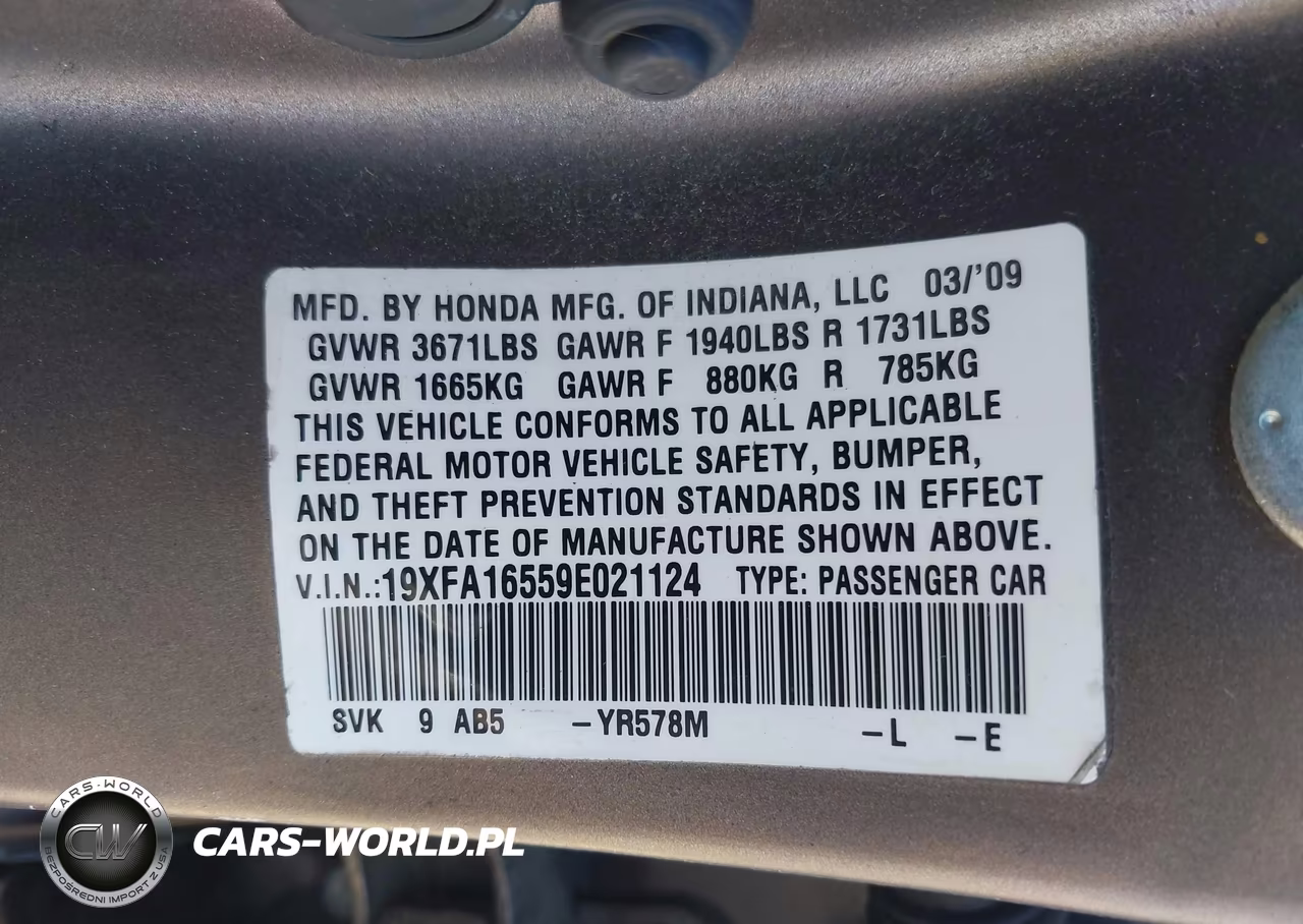 2009 Honda Civic Lx VIN:19XFA16559E021124 - 9