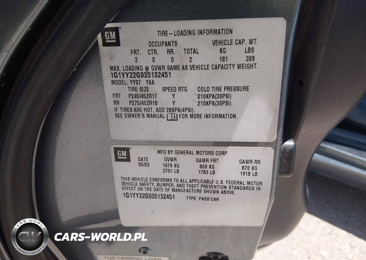 2003 Chevrolet Corvette VIN:1G1YY22G935132451 - 9