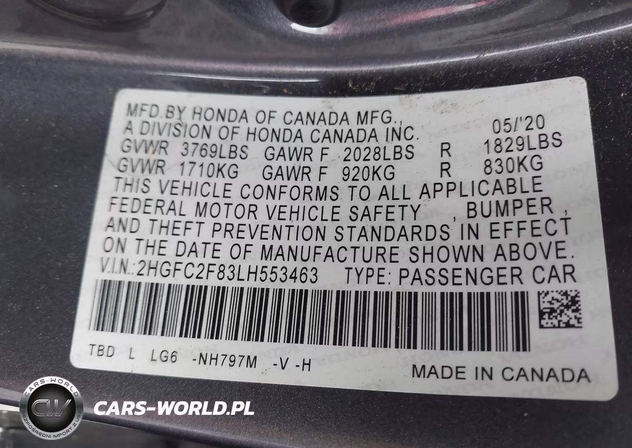 2020 Honda Civic Sport VIN:2HGFC2F83LH553463 - 9