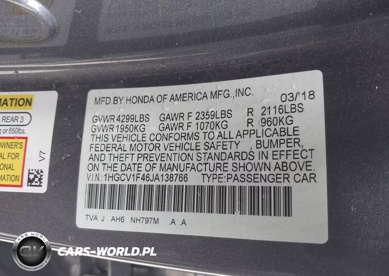 2018 Honda Accord Ex VIN:1HGCV1F46JA138766 - 9