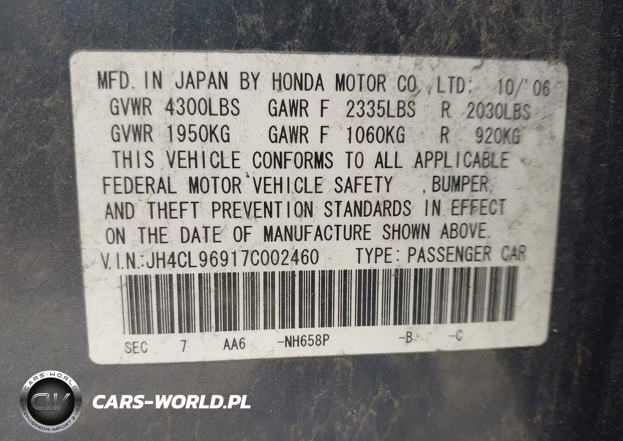 2007 Acura Tsx VIN:JH4CL96917C002460 - 9