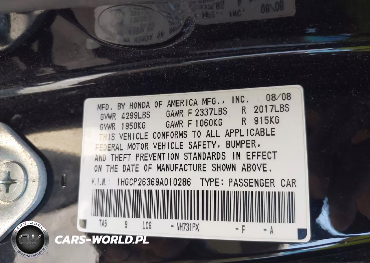 2009 Honda Accord 2.4 Lx VIN:1HGCP26369A010286 - 9