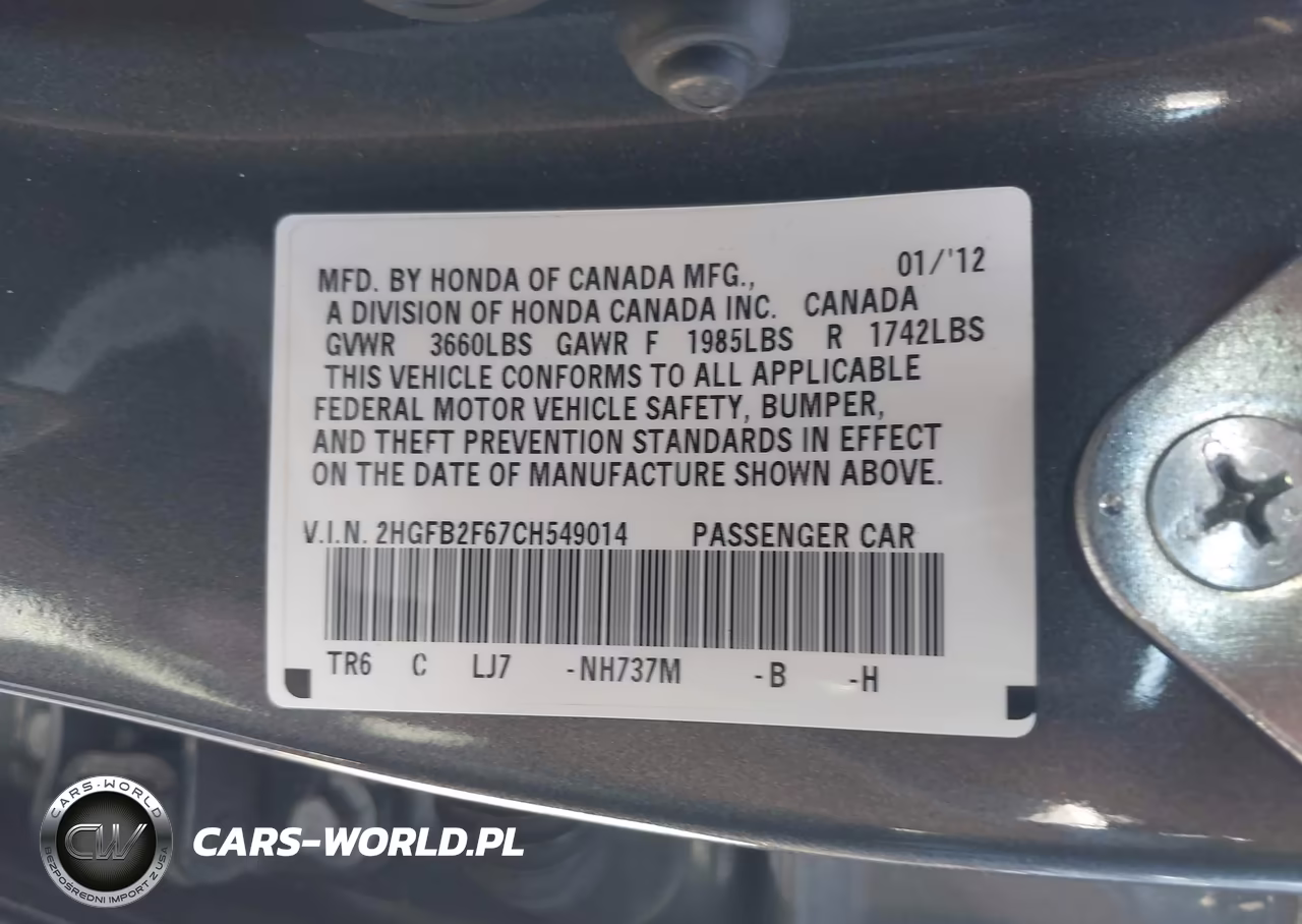 2012 Honda Civic Hf VIN:2HGFB2F67CH549014 - 9