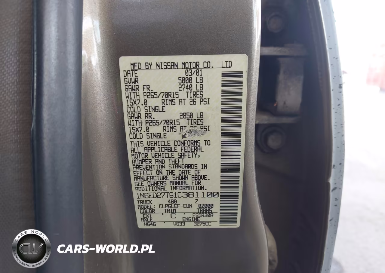 2001 Nissan Frontier Xe-V6 VIN:1N6ED27T61C381100 - 9