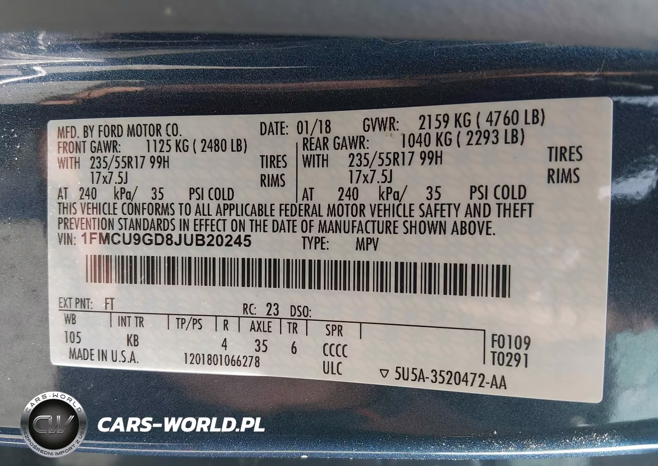 2018 Ford Escape Se VIN:1FMCU9GD8JUB20245 - 9