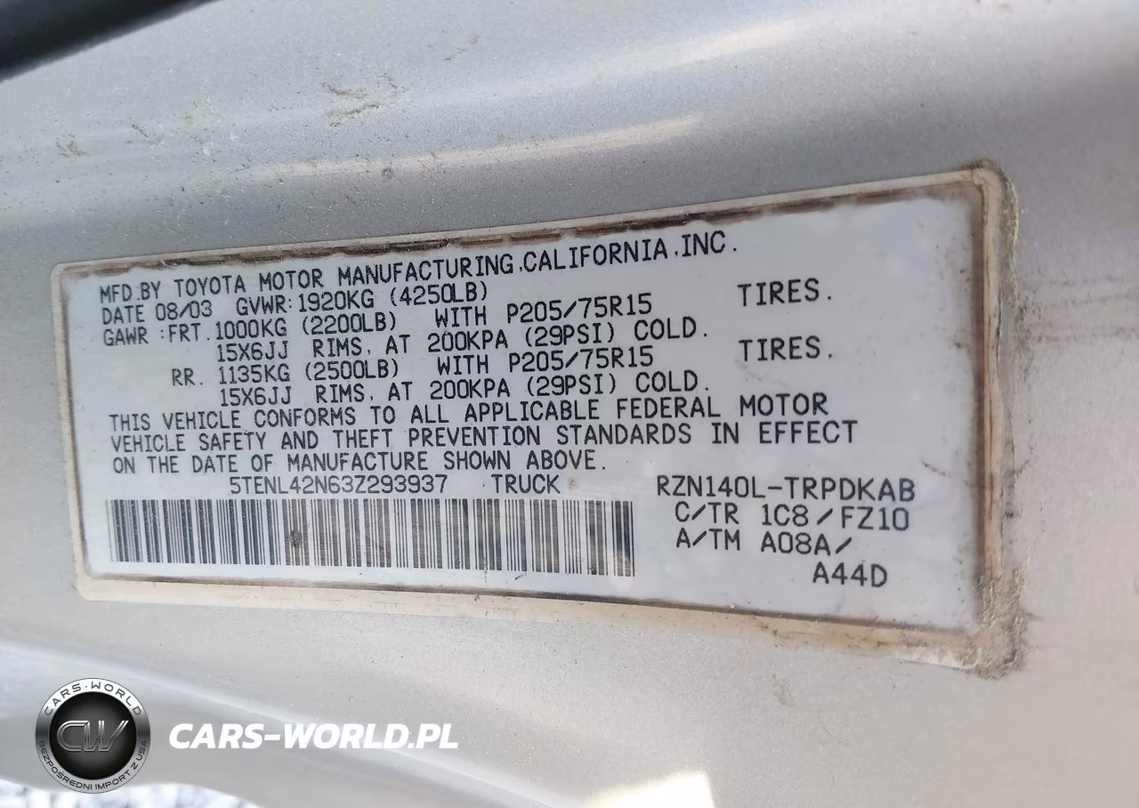 2003 Toyota Tacoma VIN:5TENL42N63Z293937 - 9
