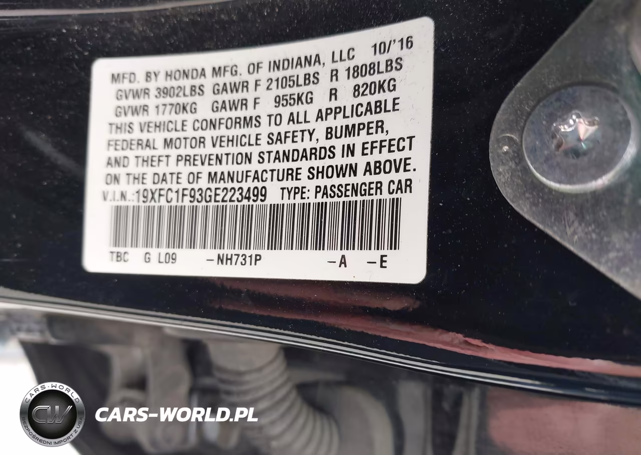 2016 Honda Civic Touring VIN:19XFC1F93GE223499 - 9