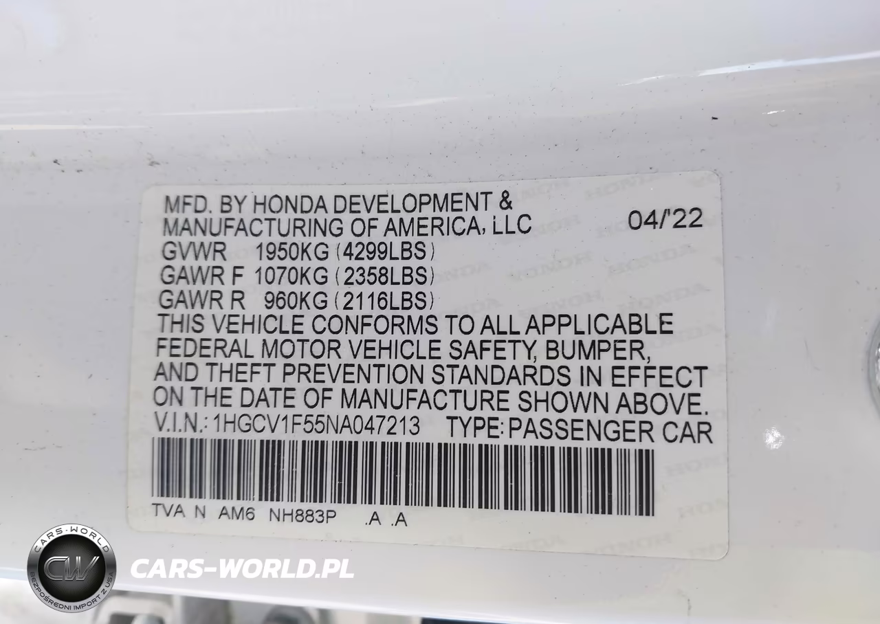 2022 Honda Accord Ex-L VIN:1HGCV1F55NA047213 - 9