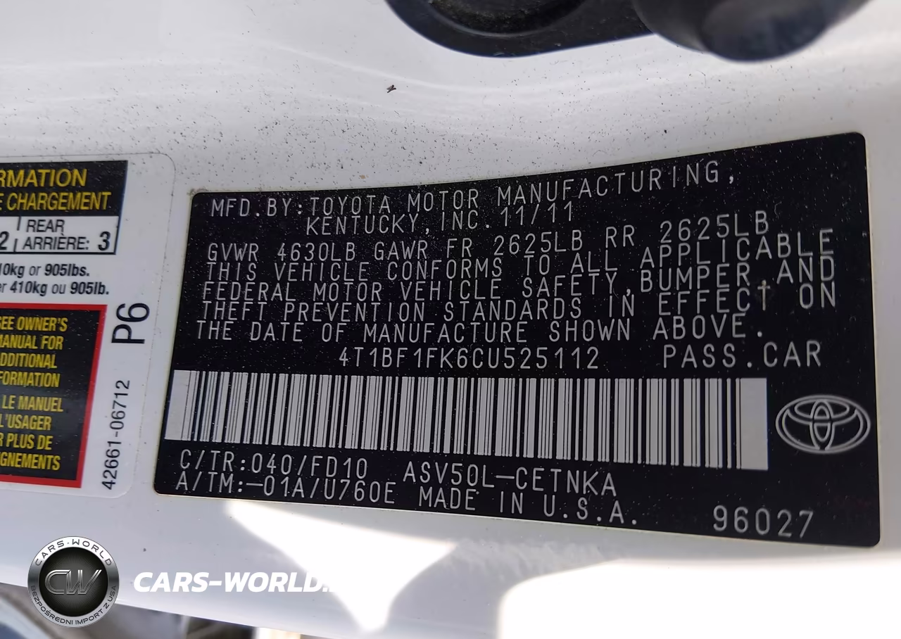 2012 Toyota Camry Le VIN:4T1BF1FK6CU525112 - 9