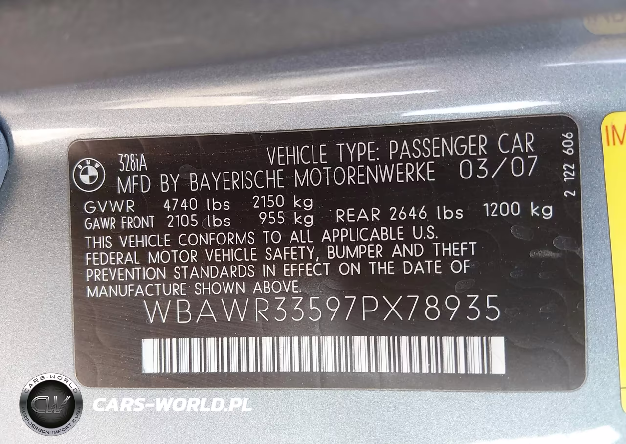 2007 BMW 328I VIN:WBAWR33597PX78935 - 9