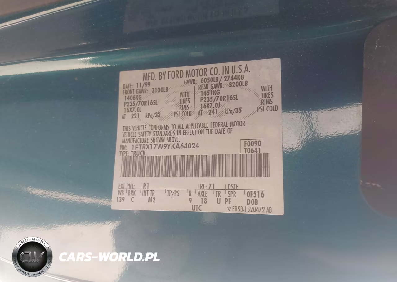 2000 Ford F-150 Lariat-Work Series-Xl-Xlt VIN:1FTRX17W9YKA64024 - 9