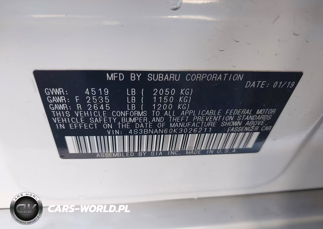 2019 Subaru Legacy 2.5I Limited VIN:4S3BNAN60K3026211 - 9