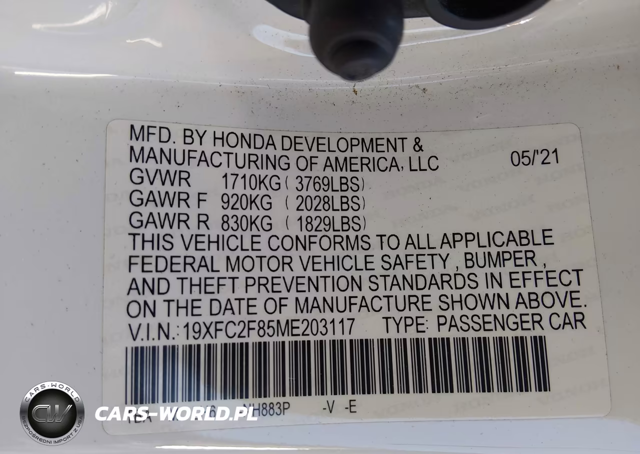 2021 Honda Civic Sport VIN:19XFC2F85ME203117 - 9