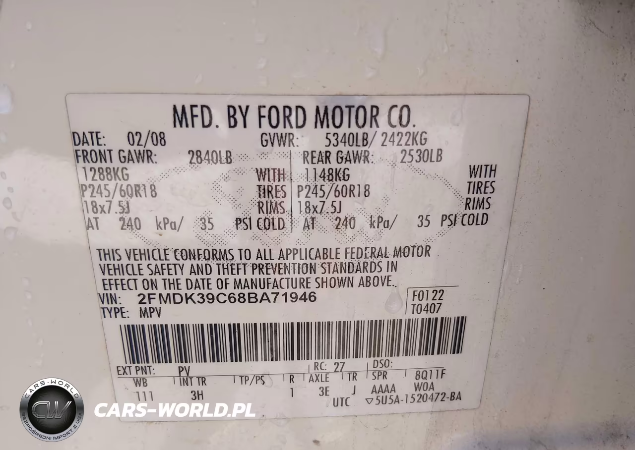 2008 Ford Edge Limited VIN:2FMDK39C68BA71946 - 9