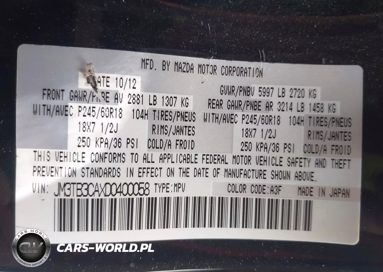 2013 Mazda Cx-9 Touring VIN:JM3TB3CAXD0400058 - 9