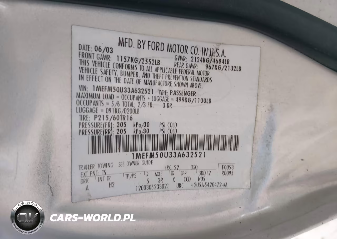 2003 Mercury Sable Gs VIN:1MEFM50U33A632521 - 9