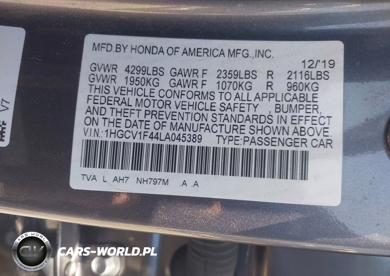 2020 Honda Accord Ex VIN:1HGCV1F44LA045389 - 9