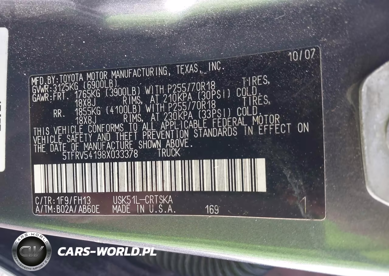 2008 Toyota Tundra Sr5 5.7L V8 VIN:5TFRV54198X033378 - 9