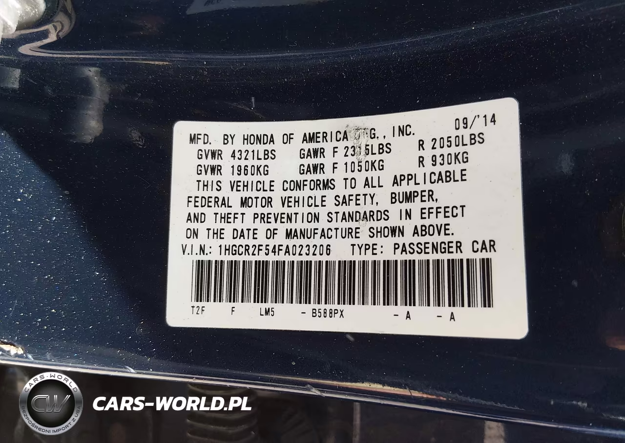 2015 Honda Accord Sport VIN:1HGCR2F54FA023206 - 9