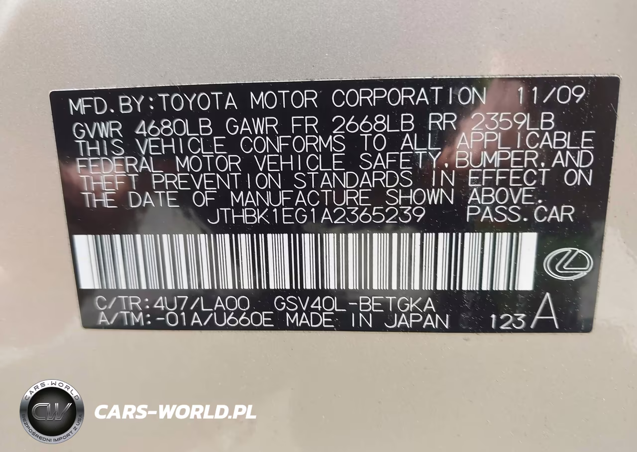 2010 Lexus Es 350 VIN:JTHBK1EG1A2365239 - 9