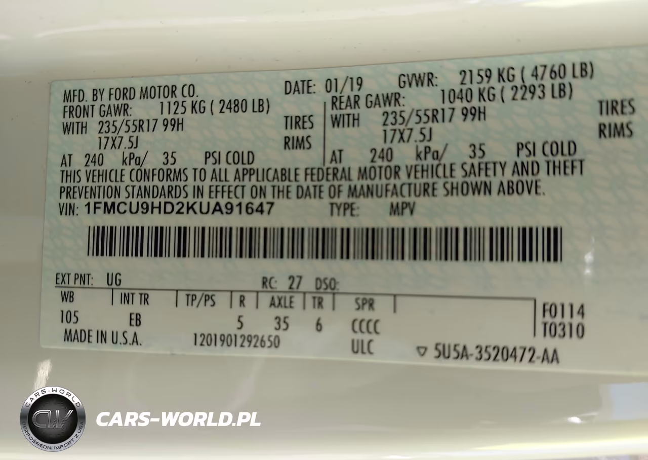 2019 Ford Escape Sel VIN:1FMCU9HD2KUA91647 - 9