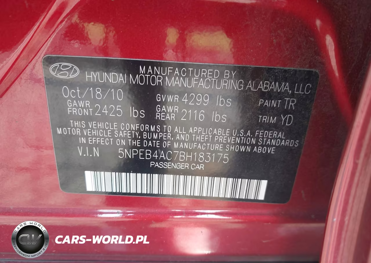 2011 Hyundai Sonata Gls VIN:5NPEB4AC7BH183175 - 9
