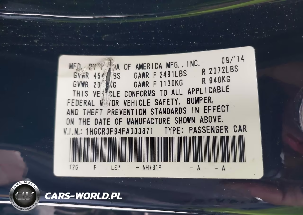 2015 Honda Accord Touring VIN:1HGCR3F94FA003871 - 9