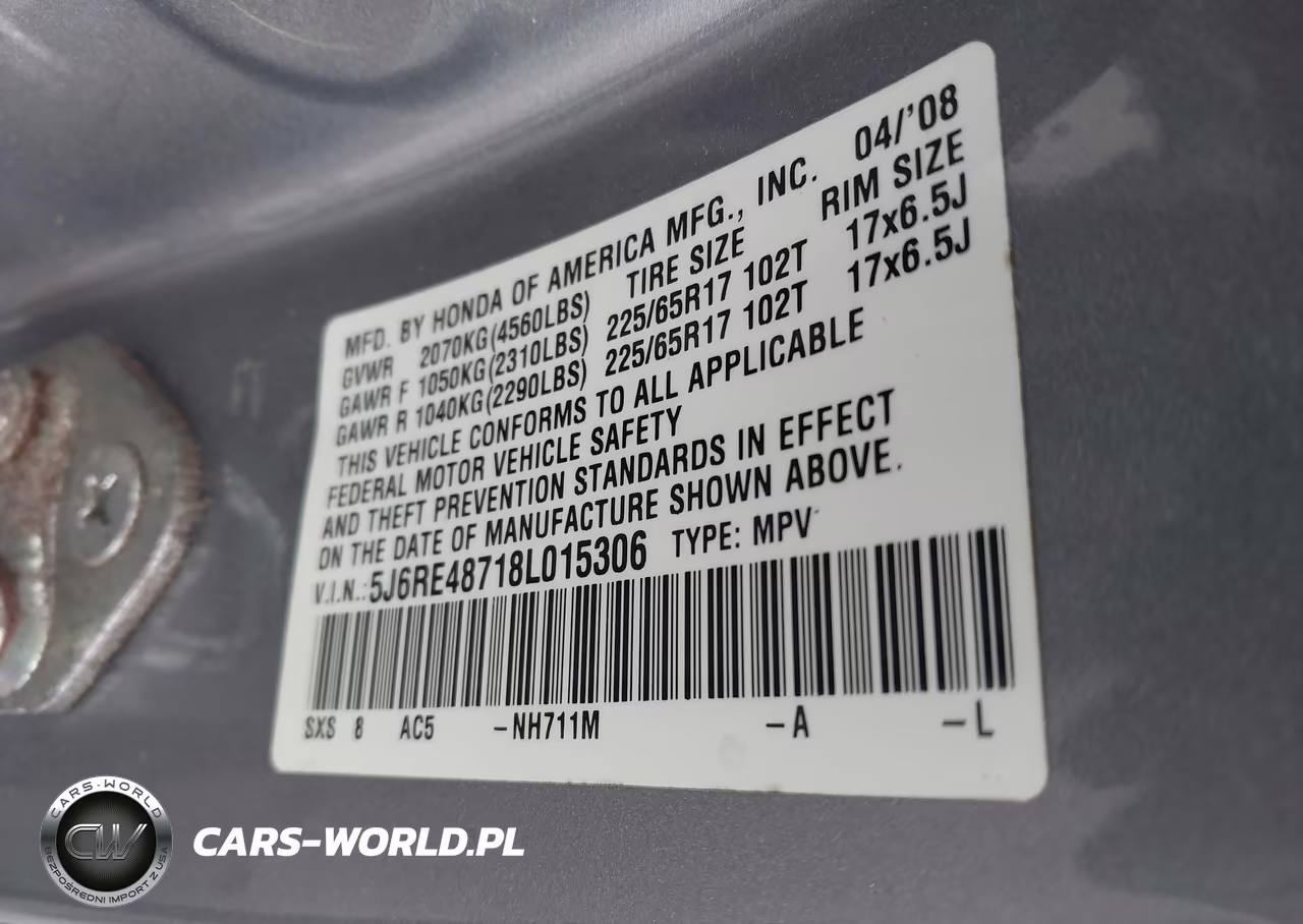 2008 Honda Cr-V Ex-L VIN:5J6RE48718L015306 - 9