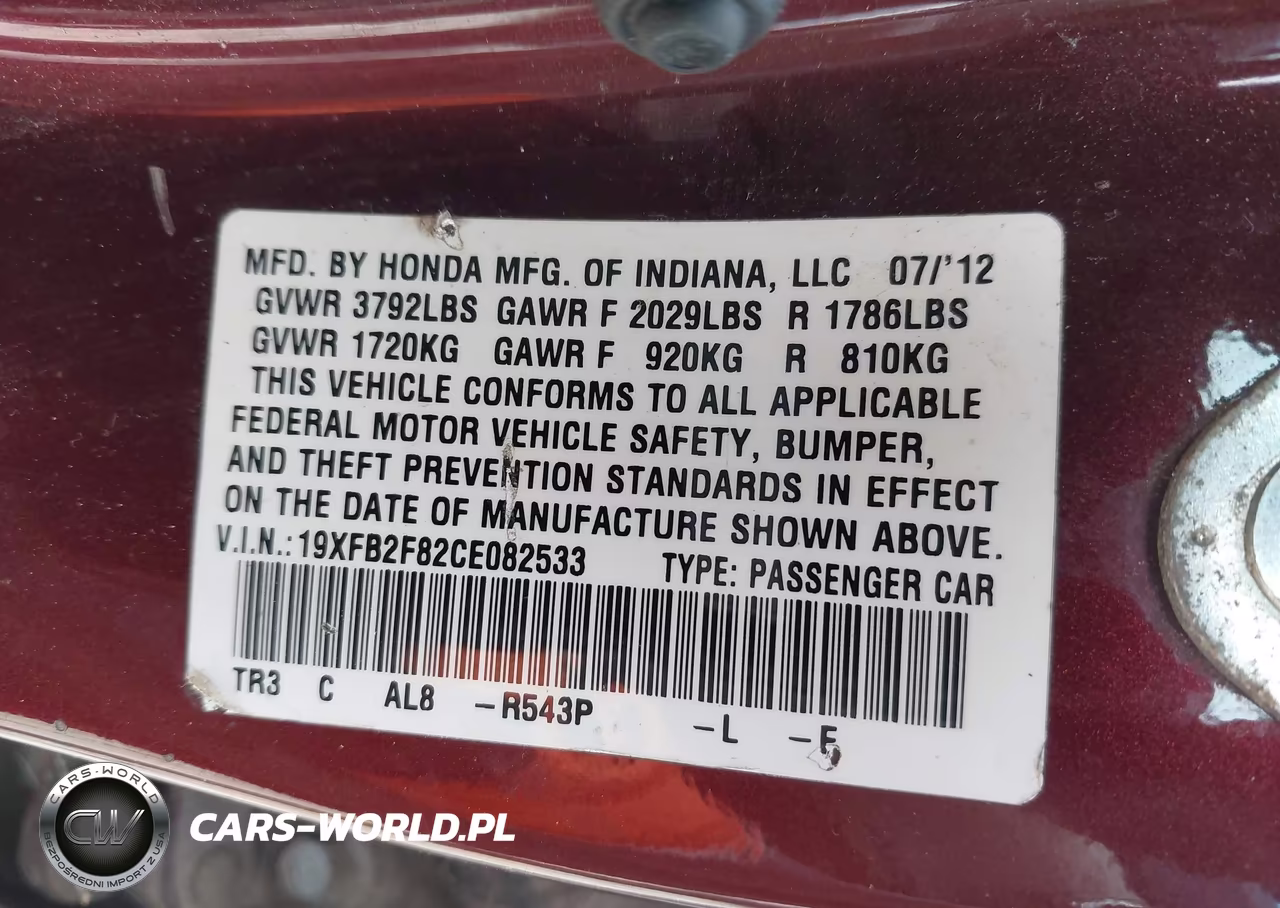 2012 Honda Civic Ex VIN:19XFB2F82CE082533 - 9