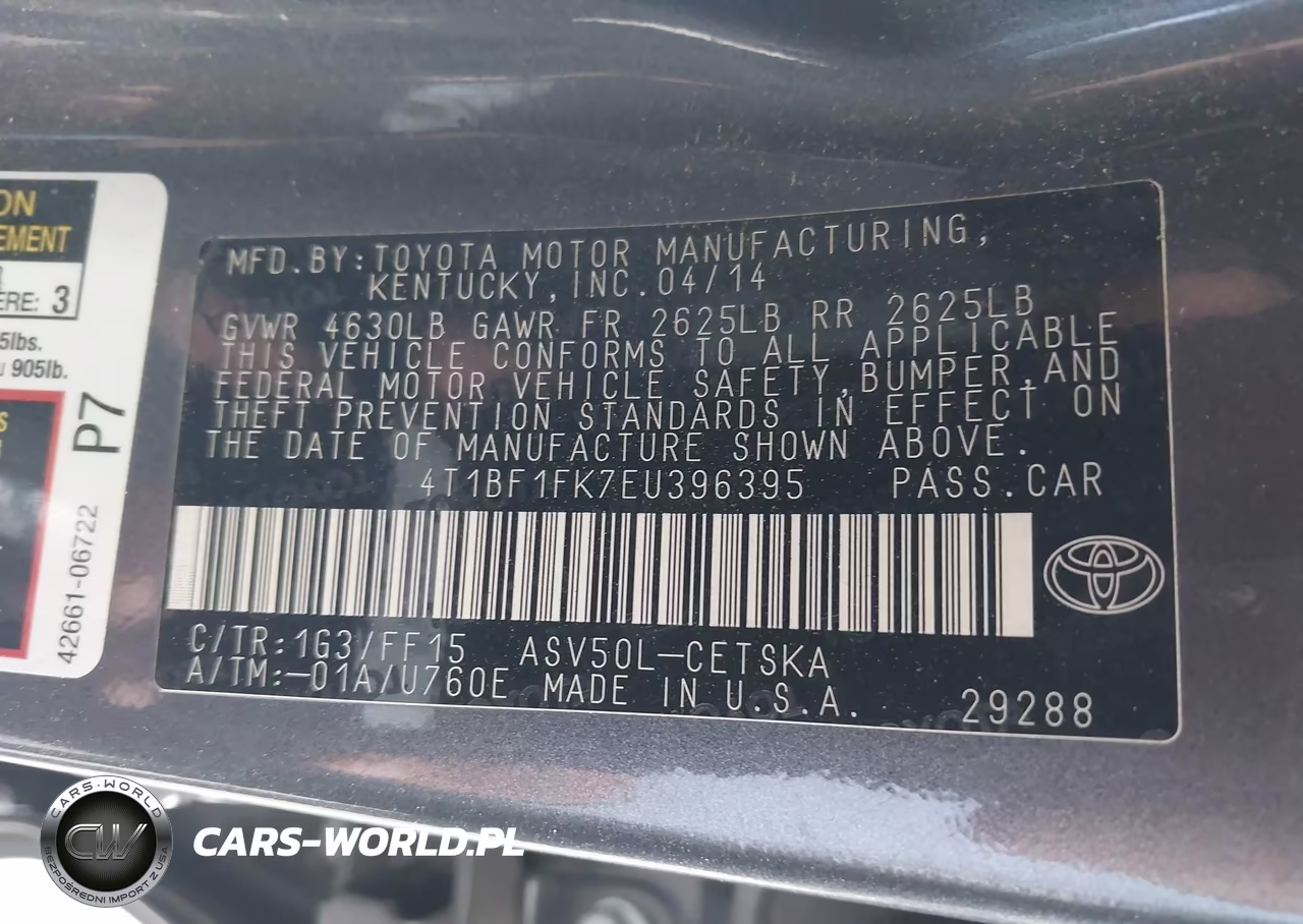 2014 Toyota Camry Se VIN:4T1BF1FK7EU396395 - 9