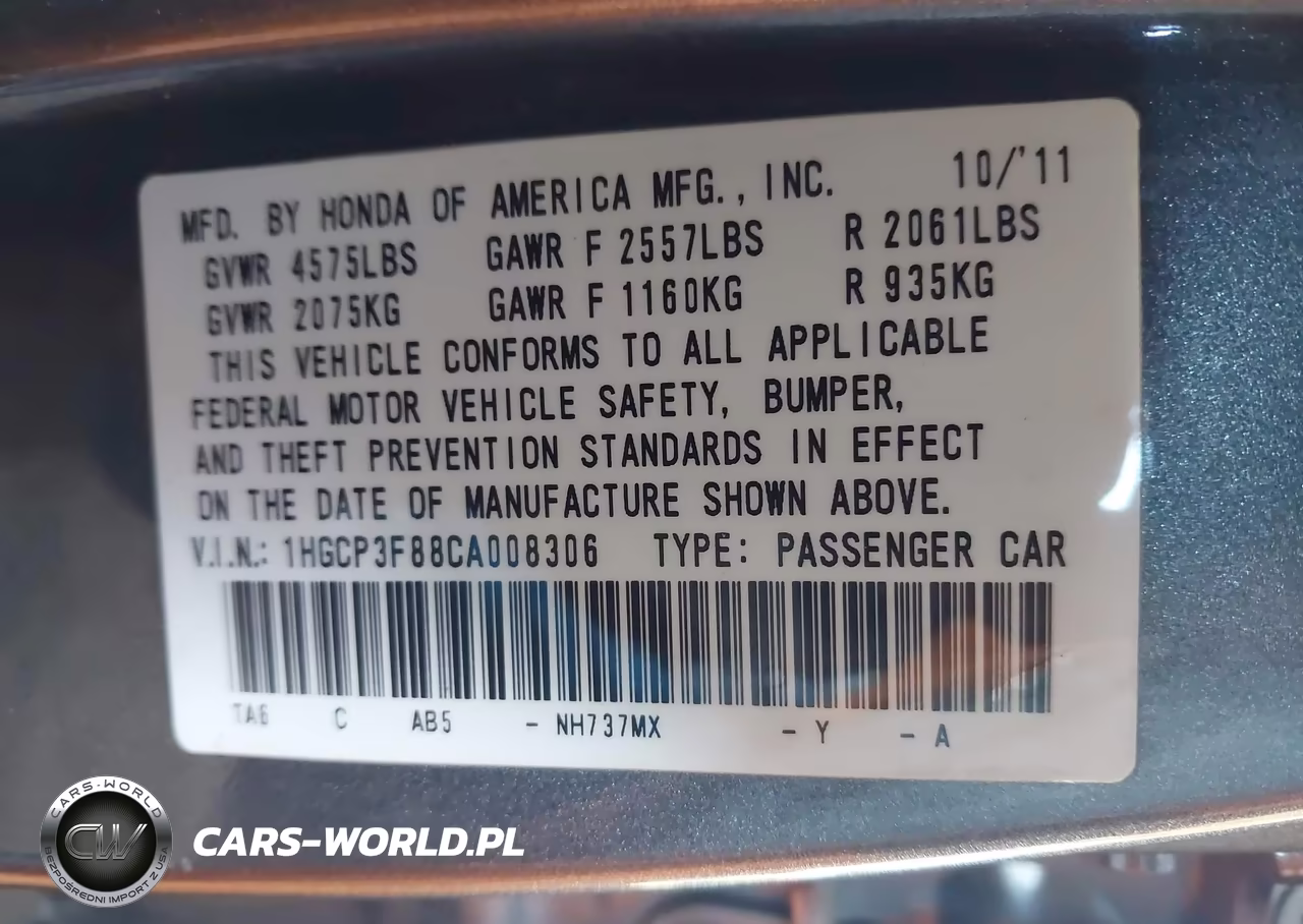 2012 Honda Accord 3.5 Ex-L VIN:1HGCP3F88CA008306 - 9