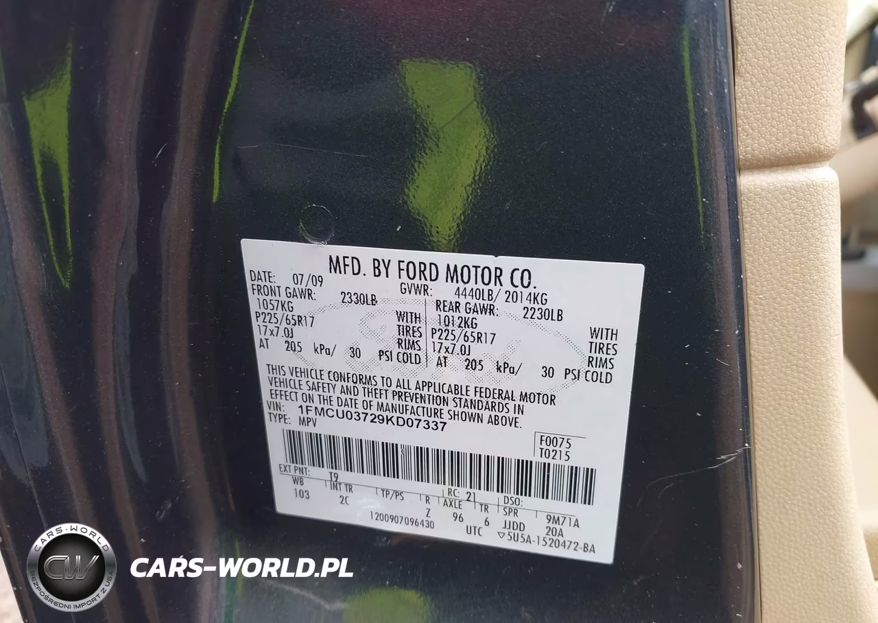 2009 Ford Escape Xlt VIN:1FMCU03729KD07337 - 9