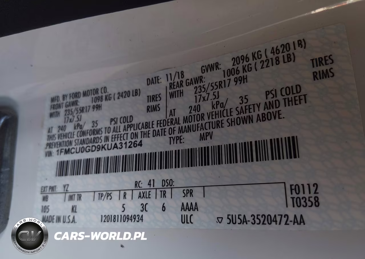 2019 Ford Escape Se VIN:1FMCU0GD9KUA31264 - 9