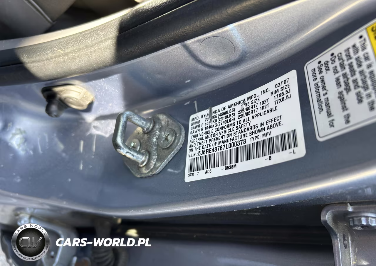 2007 Honda Cr-V Ex-L VIN:5J6RE48787L000378 - 9