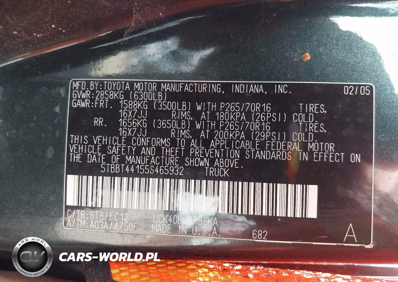 2005 Toyota Tundra Sr5 V8 VIN:5TBBT44155S465932 - 9