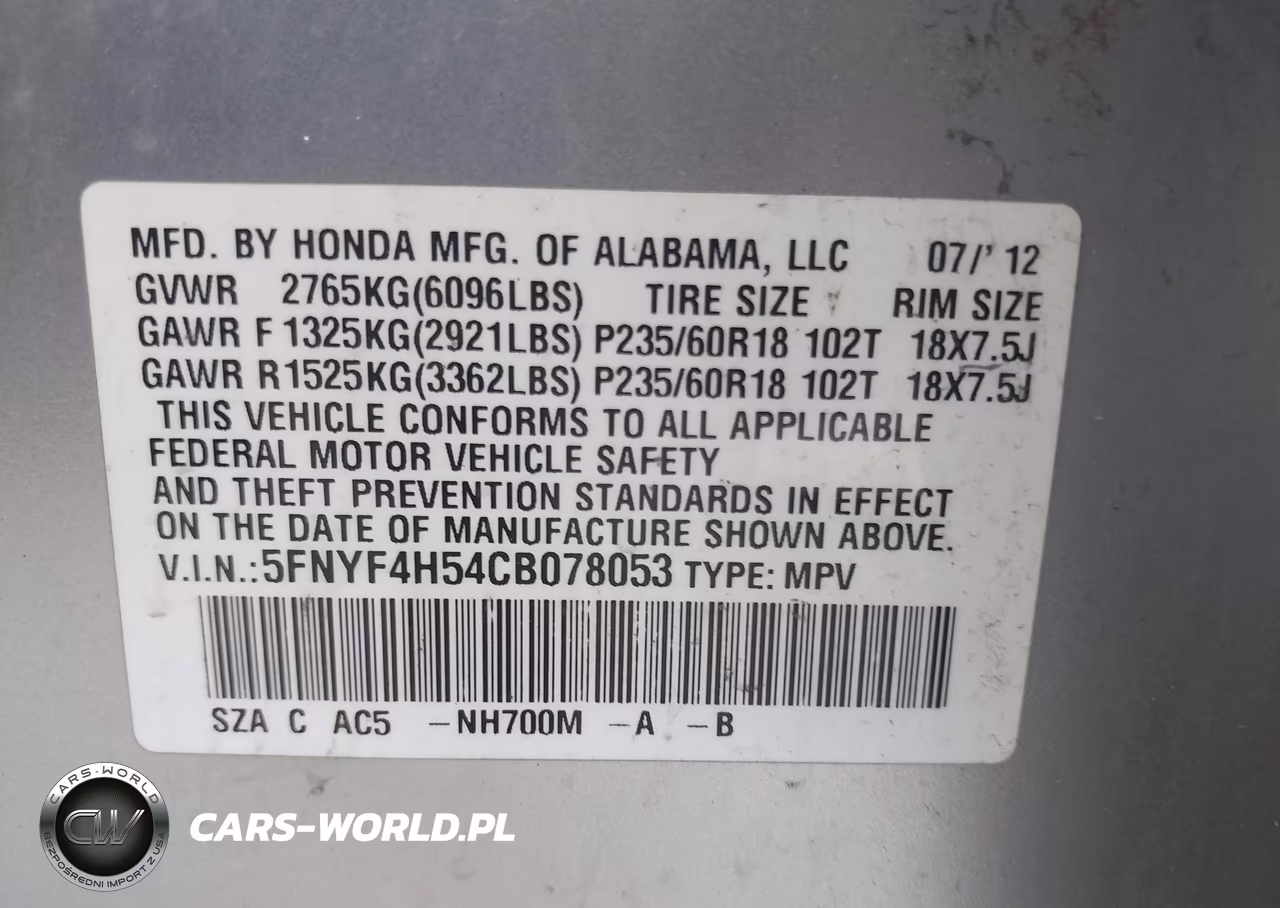 2012 Honda Pilot Ex-L VIN:5FNYF4H54CB078053 - 9