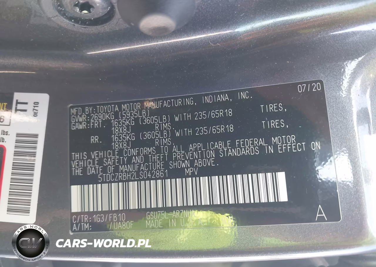 2020 Toyota Highlander L VIN:5TDCZRBH2LS042861 - 9